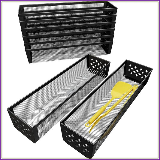 8-Pack Silverware Drawer Organizer, Utensil Holder for Kitchen, Metal Cutlery Tray, Black, 12.2x3.2x2.1 Inches