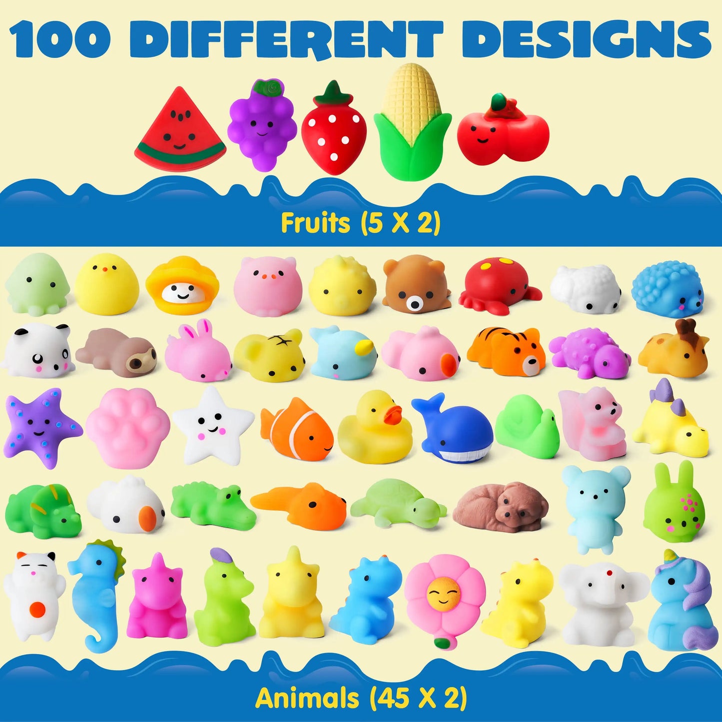 Joyfy Mini Mochi Squishies Assorted Animals and Fruits