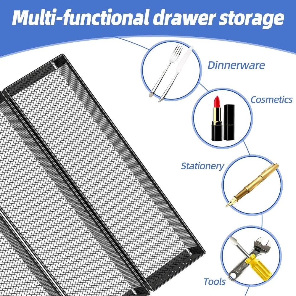 8-Pack Silverware Drawer Organizer, Utensil Holder for Kitchen, Metal Cutlery Tray, Black, 12.2x3.2x2.1 Inches