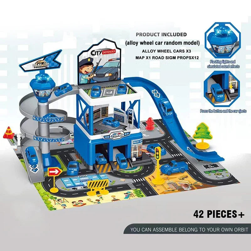 Children's Track Parking Lot Toys Multi-Storey Car Parking Building Rail Car Inertia Vehicle Engineering Racing Car Toys for Boy