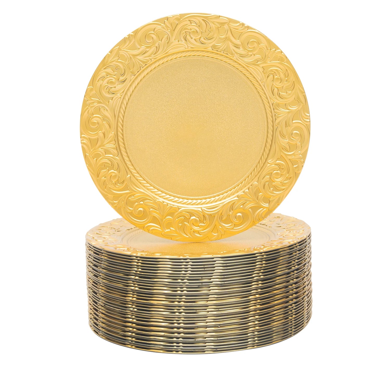 100 Pcs Silver Round Charger Plates Set, Reusable Serving Plates Disposable Platters for Wedding Party Banquets Picnics