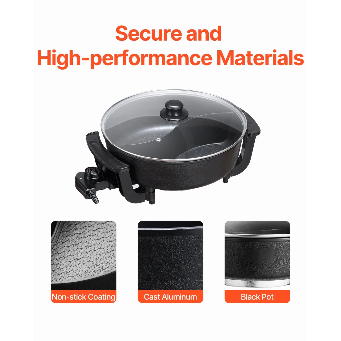 SucceBuy Electric Hot Pot 1360W 5 L Double-flavor Shabu Shabu Pot with Divider Chinese Hotpot for 6-10 People Family Dinning