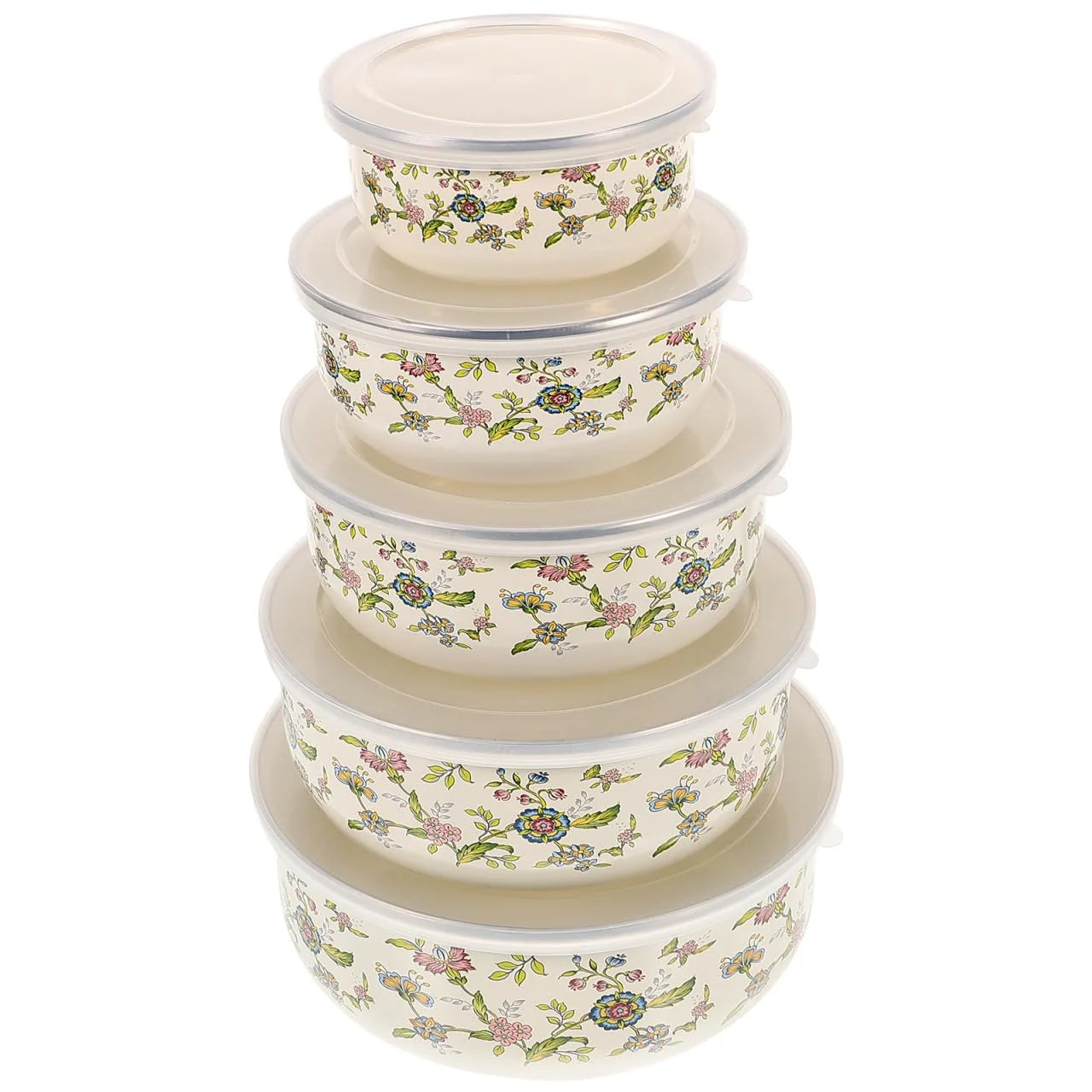 5PCS Enamel Bowls, Enamel on Steel Mixing Bowls with Lids, Vintage Soup Retro Food Containers Soup with Lids, Mixing with Set Containers for Food Fruits Salad