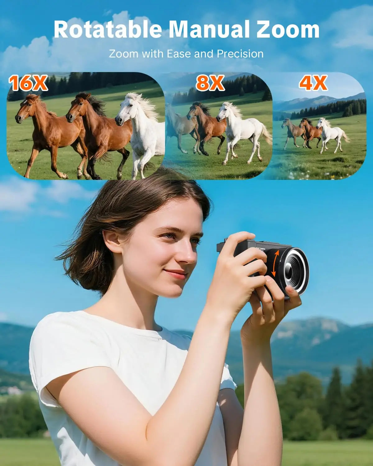 W&O 4K Digital Camera With Ring Light And Flip Screen