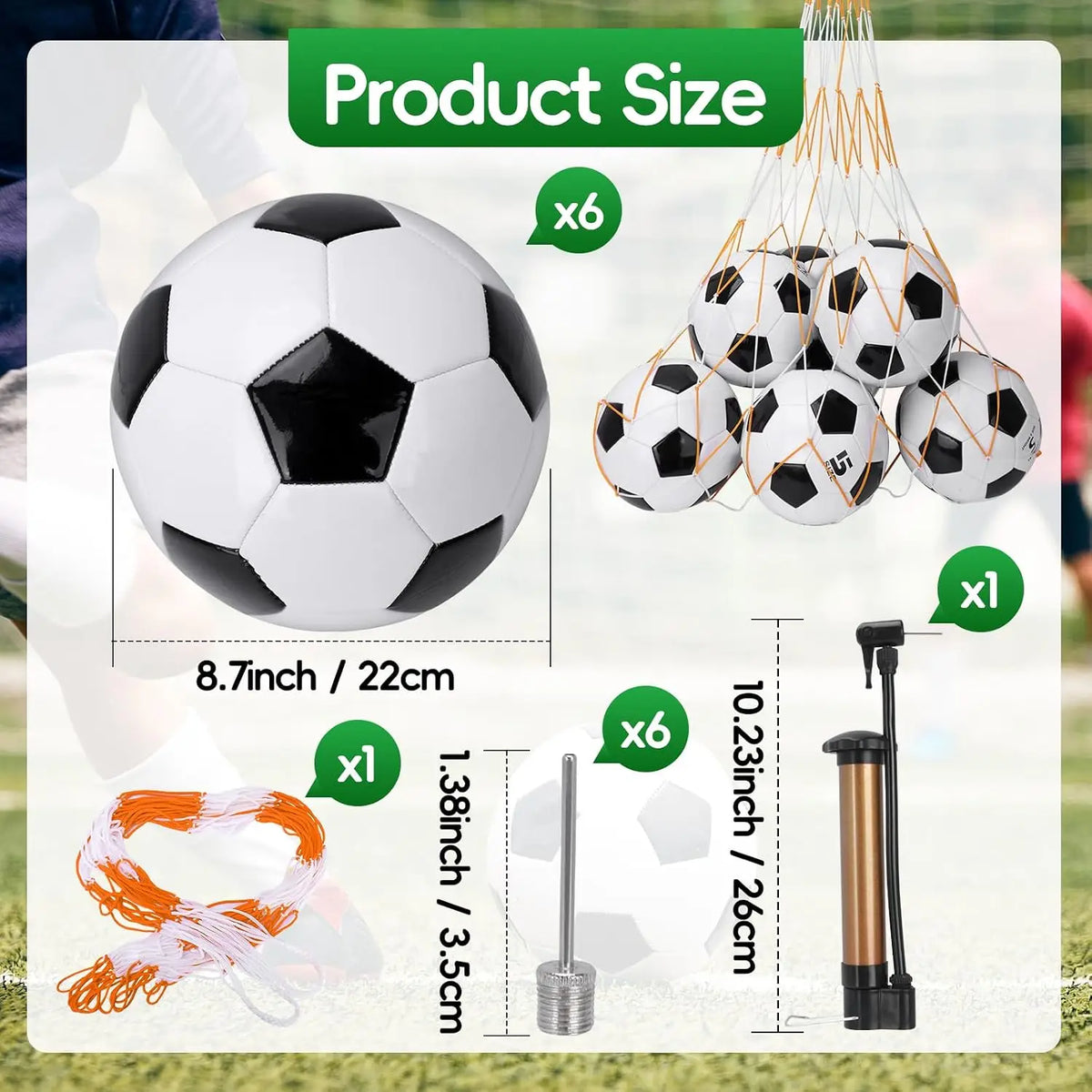 6 Pack Bulk Size 5 Classic Training Competition Soccer Balls Equipped With Inflation Pumps And Storage Net Bag Durable Football For Indoor Outdoor Field Practice Match Team Sports Christmas Holiday Gift For Teens Adults