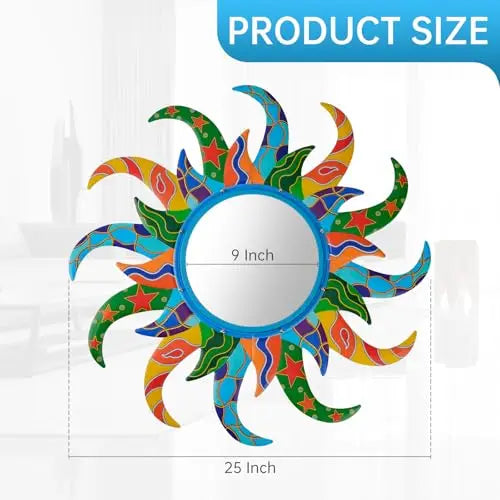 Vibrant Sunburst Metal Wall Mirror 25 Inch Boho Decor For Living Room Bedroom Entryway Bathroom Home Gift