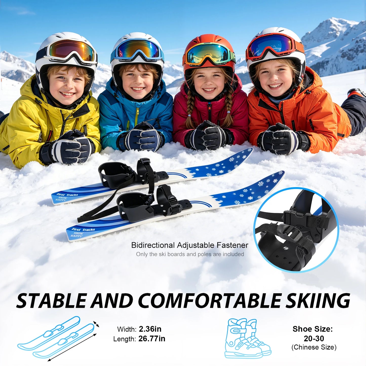 Kids Snow Sports Gear, Kids Skis and Poles, ABS PE Steel Blue 68cm 50kg Load Rounded Tip Kids Skis and Poles, Kids Skis and Poles 2-8 Years Old Beginner Snow Skiing Accessory