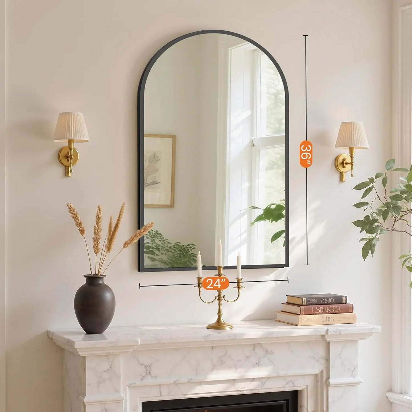 24'x36' Arched Black Bathroom Mirrors for Wall | Bathroom Mirrors for Over Sink, Metal Framed with HD Shatter-Proof Glass for En