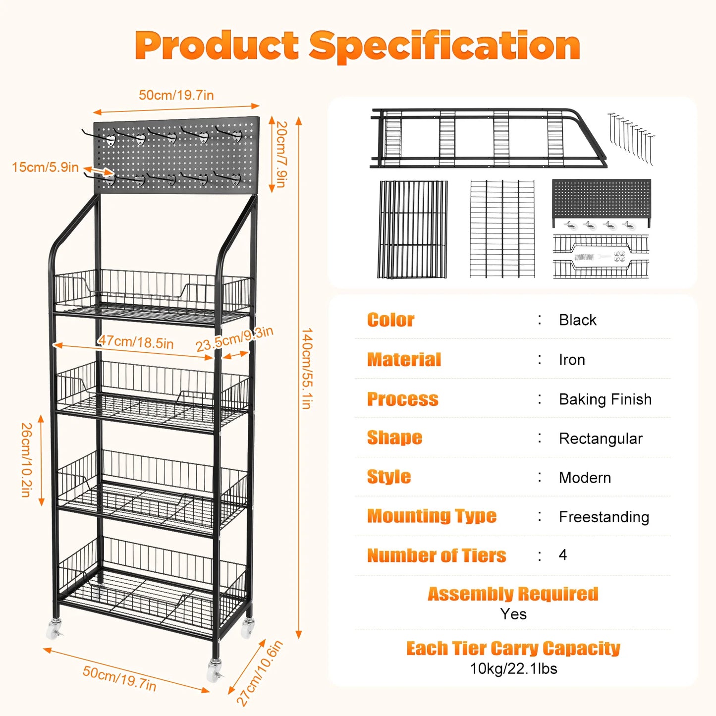 Bymaocar 4 Tier Retail Display Rack With Wheels