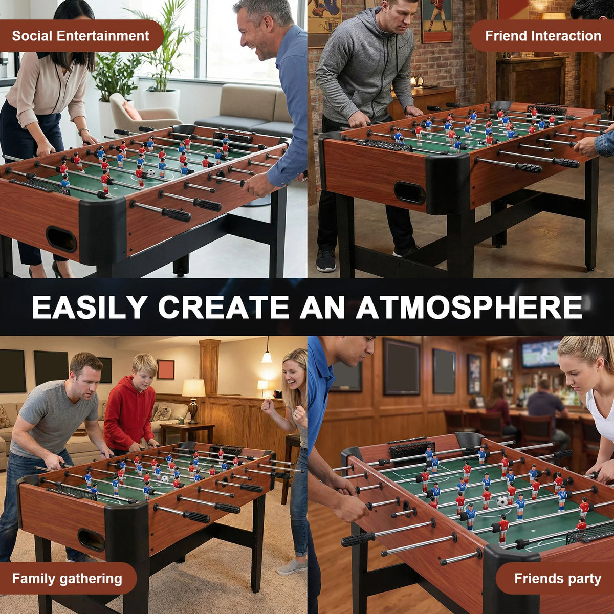 47 Inch Arcade Soccer Set with Score Keeper Indoor Foos Ball Table with Counterbalanced & Uniformed Men for Adults & Families