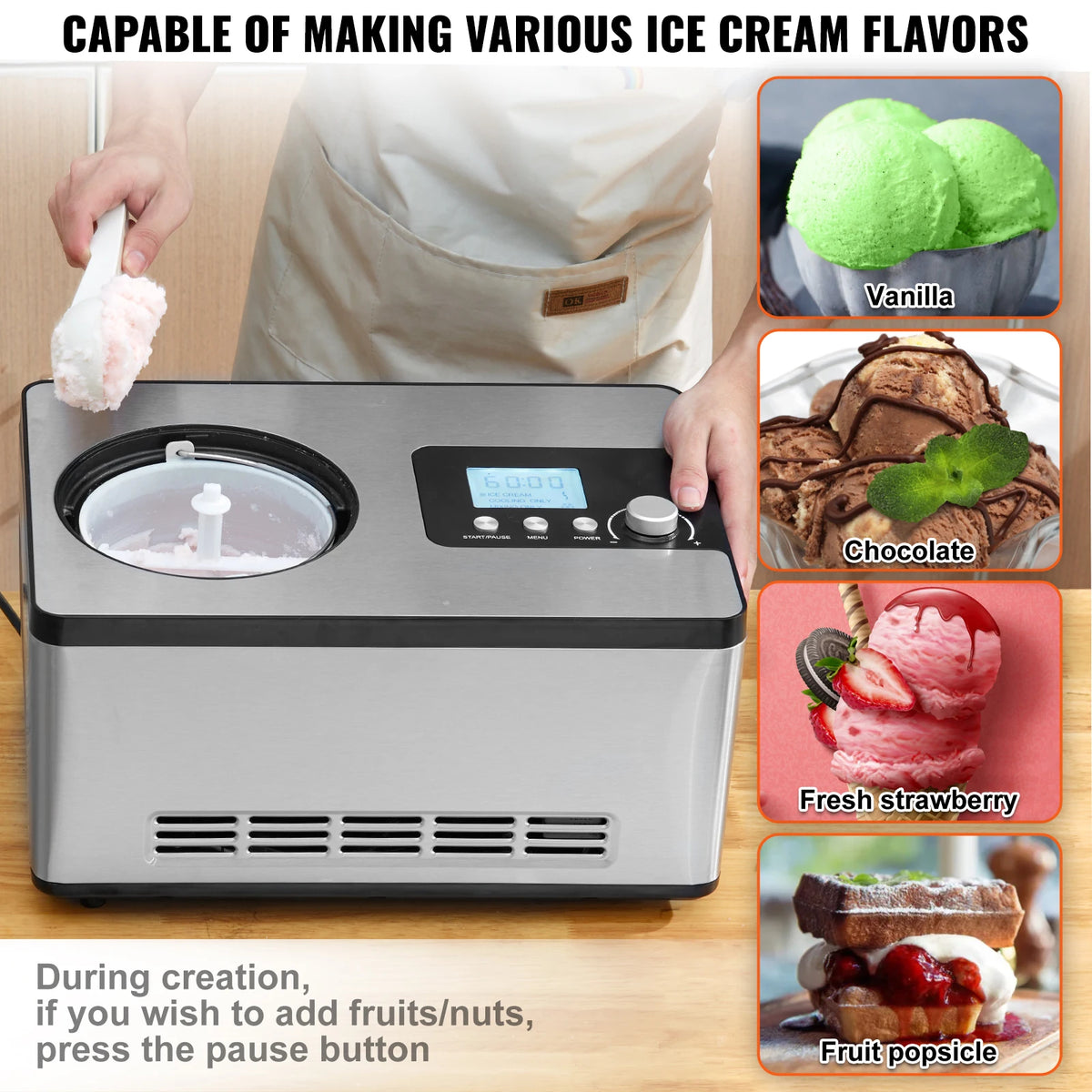 SucceBuy Automatic Ice Cream Maker With Compressor
