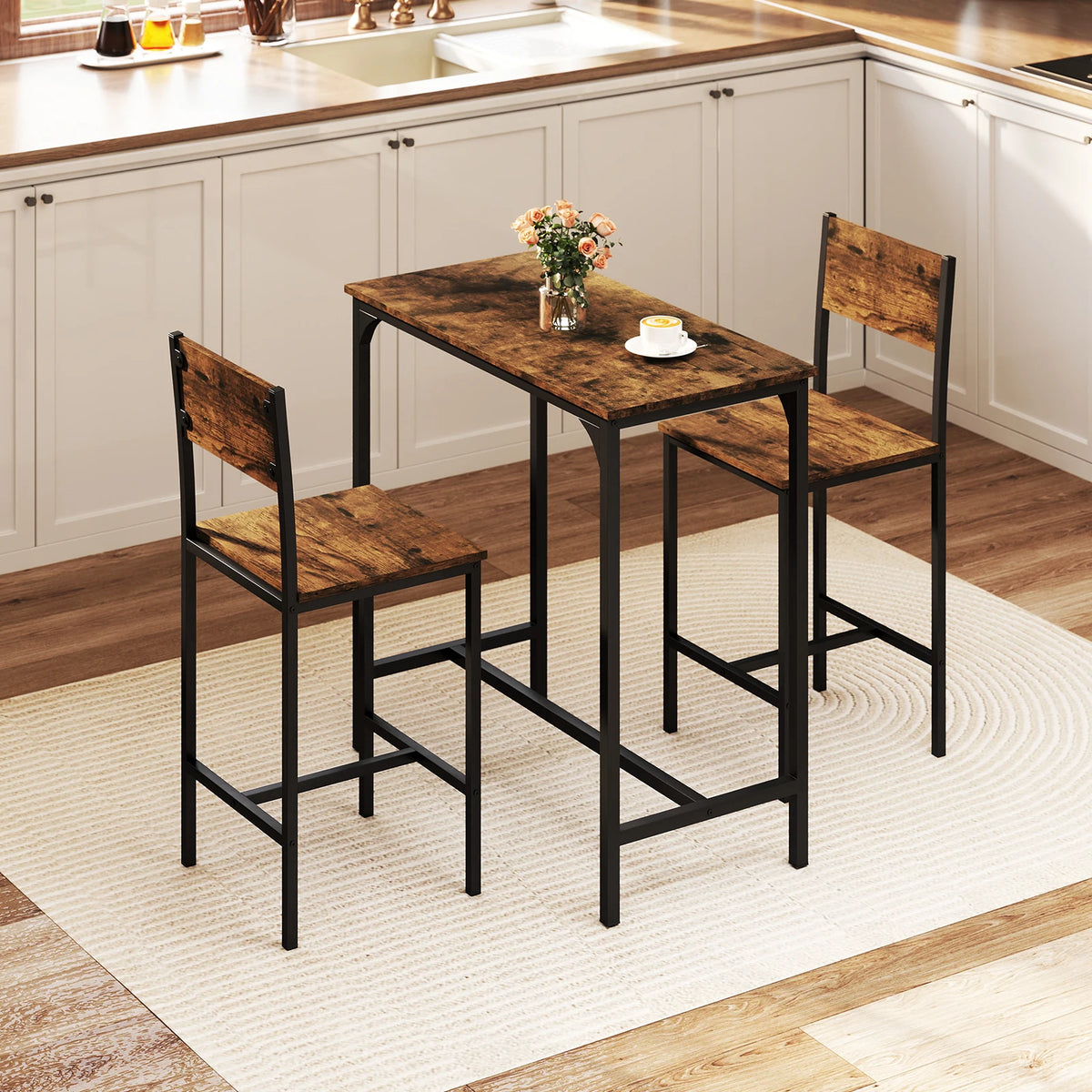 Homasis 3 Piece Bar Table And Stools Set