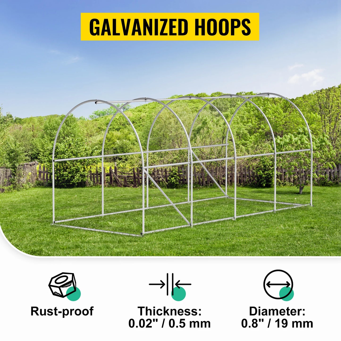 SucceBuy Walk-in Tunnel Greenhouse Galvanized Frame & Waterproof Cover 15x7x7/10x7x7/20x10x7/12x7x7 ft Greenhouses & Cold Frames