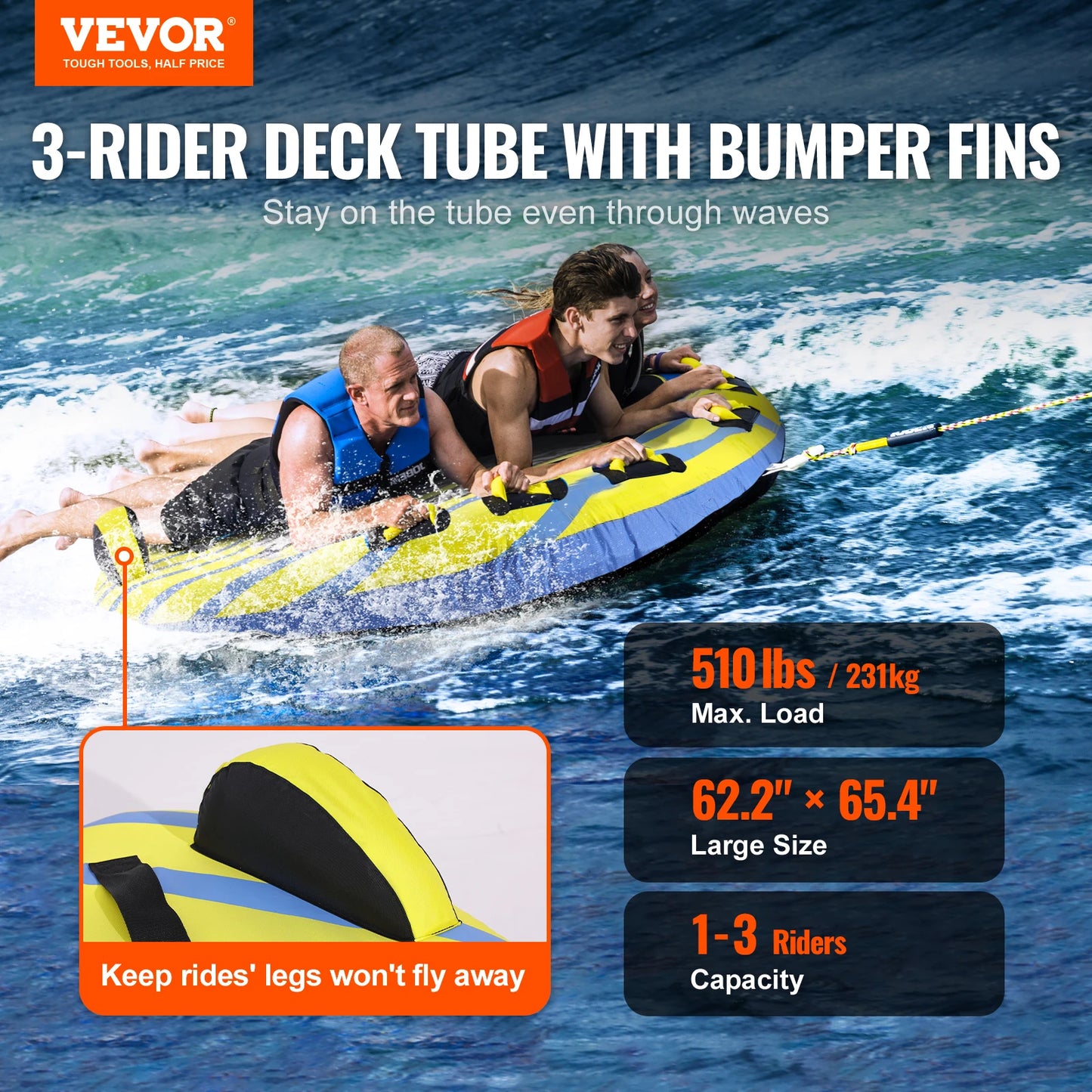 SucceBuy Towable Tube for Boating 3 Person with Bumper Fins