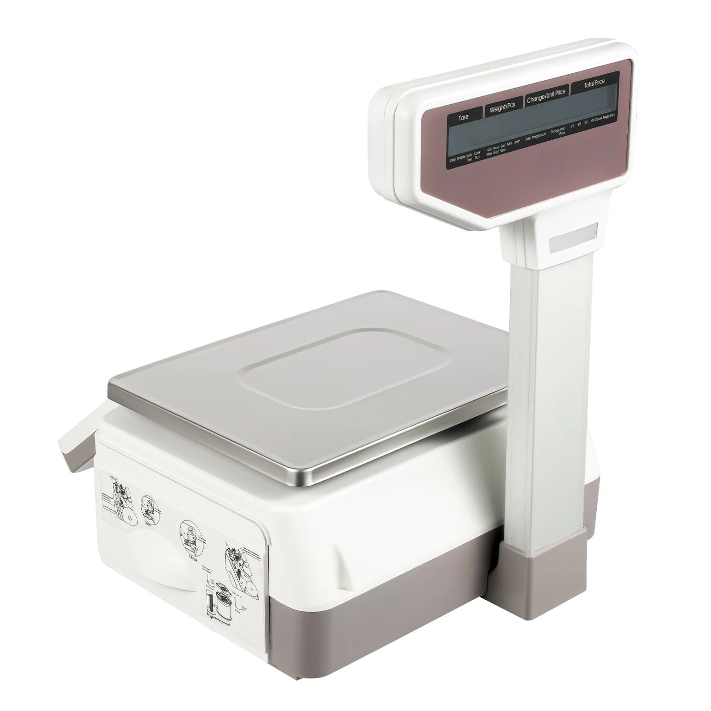 110-220V Double-side Display Multifunctional Label Printing Scale,   Weighing Capacity 0.2kg/0.44lbs-30kg/66.13lbs w/ Software Disk NEW (Silver,15.94*19.29*19.68in)