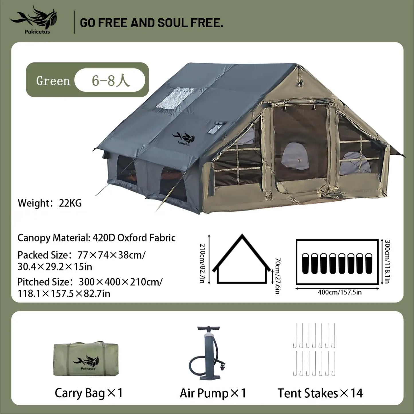 Pakicetus Inflatable Camping Tent Four To Eight Family
