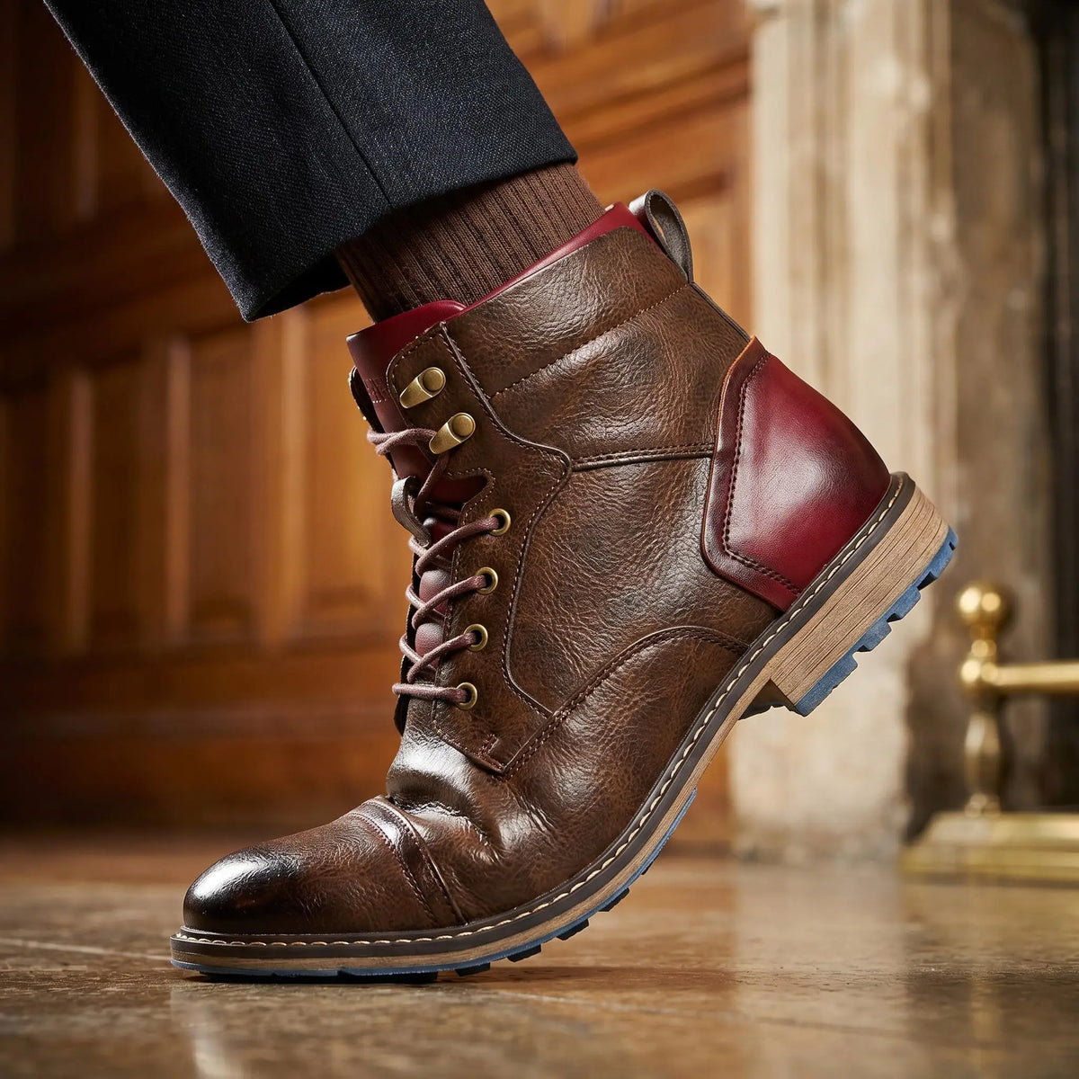 Mens Retro Leather Zip Ankle Boots