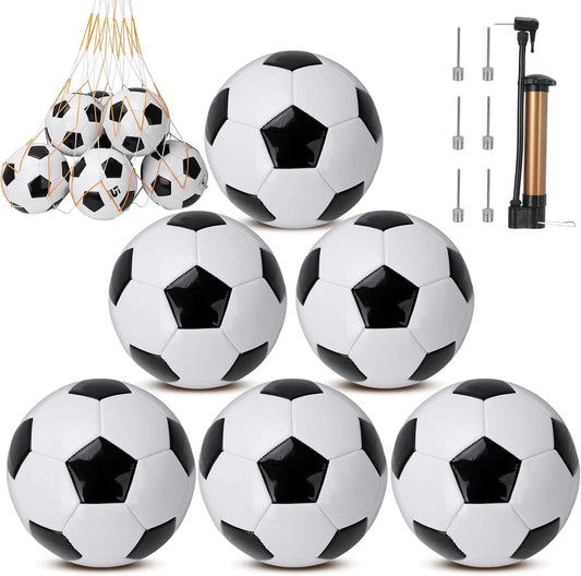6 Pack Bulk Size 5 Classic Training Competition Soccer Balls Equipped With Inflation Pumps And Storage Net Bag Durable Football For Indoor Outdoor Field Practice Match Team Sports Christmas Holiday Gift For Teens Adults