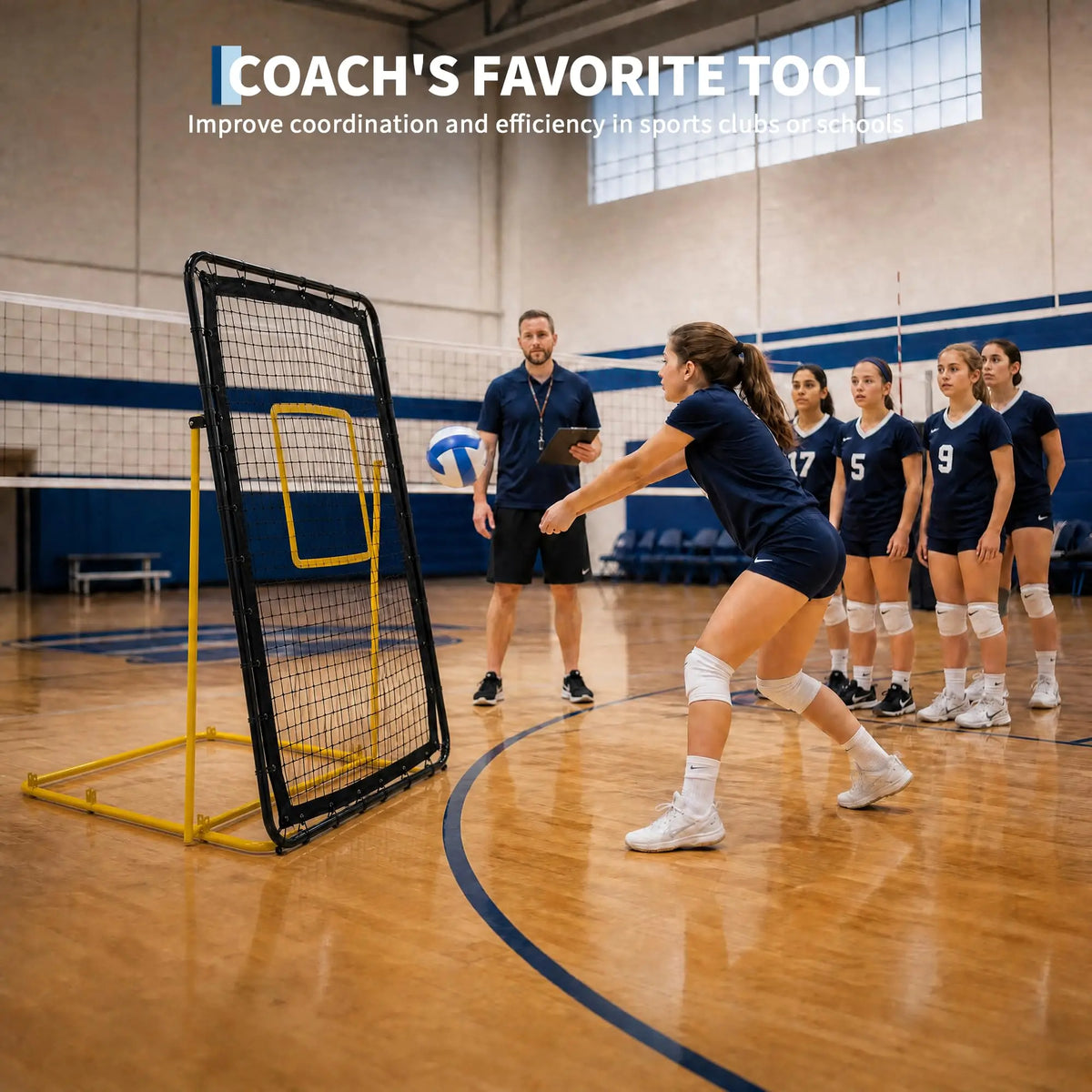 Adjustable Volleyball Rebounder Net 4x6 Ft With PU Volleyball And Stakes