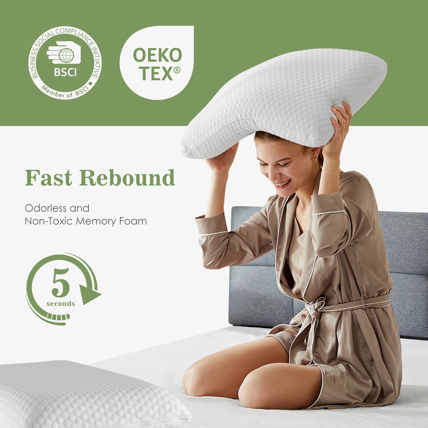 JHK 2-pieces Memory Foam Pillows Standard Size Neck Pillow Ventilated Cooling Bed Pillow with Removable Washable Cover Comfort