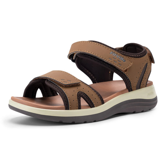 FitVille Women Orthopedic Summer Beach Flat Sandals Open Toe Orthotic Sandals Adjustable Ankle Strap, Wide Fit Arch Support Comfort Sandals for Swollen Feet, Flat Feet, High Instep & Foot Pain Relief