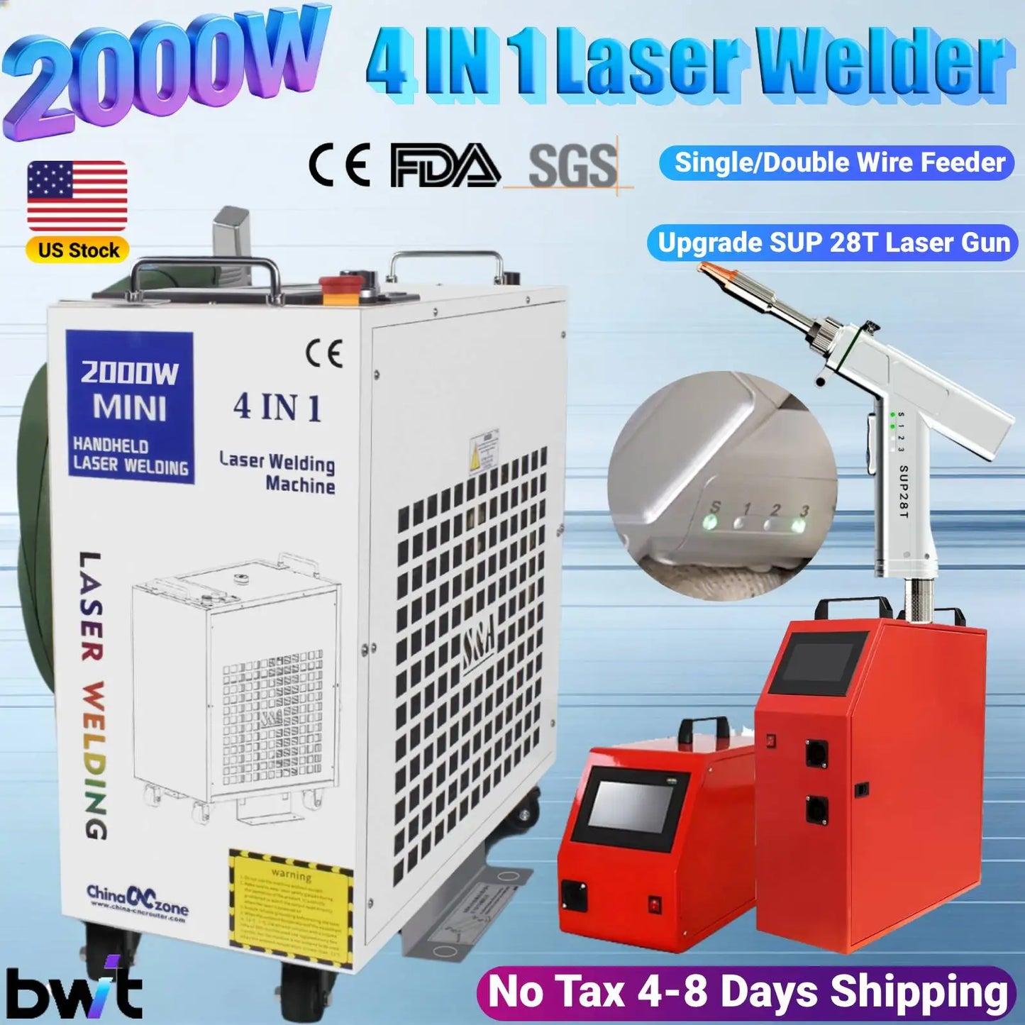 2000W BWT 4 IN 1 Fiber Laser Welding Soldering Cutting Machine New Upgrade SUP 28T Weld Gun Handheld Laser Welder for All Metal