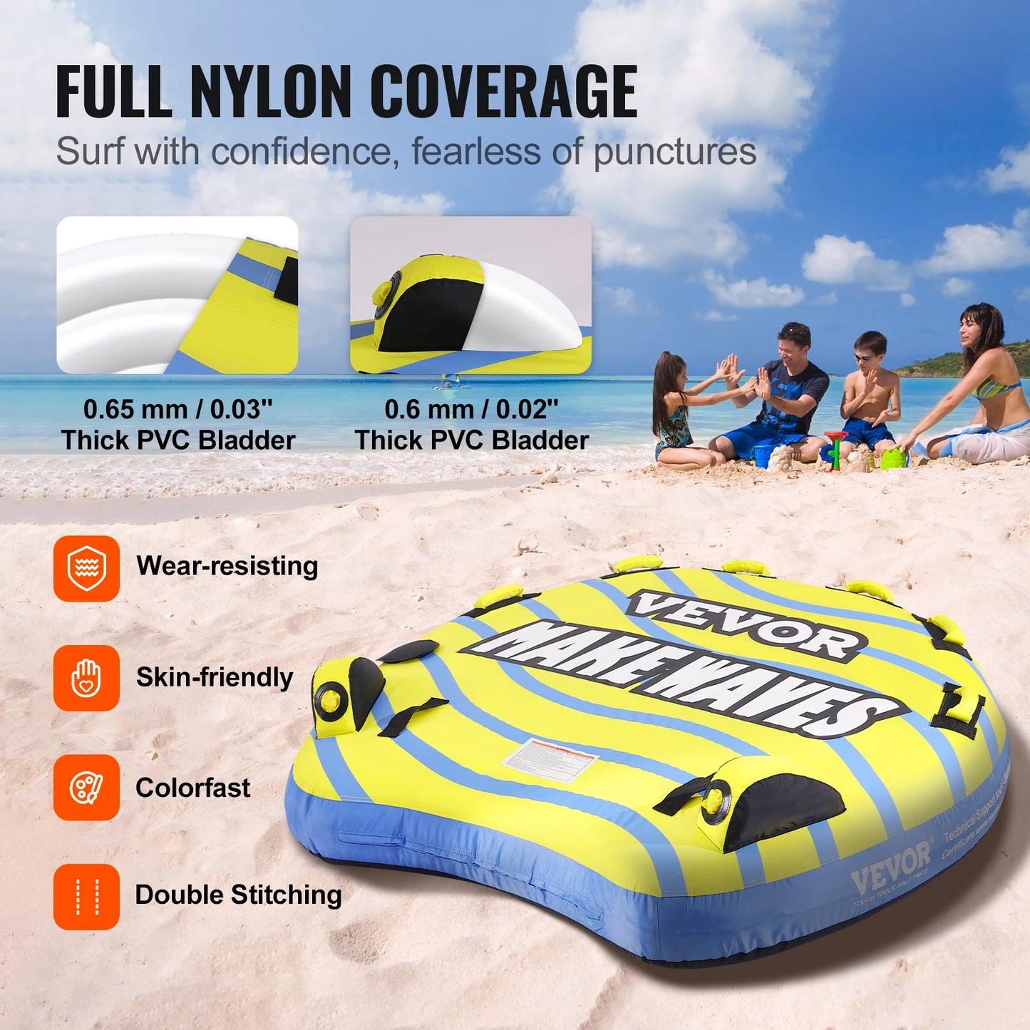 SucceBuy Towable Tube for Boating 3 Person with Bumper Fins