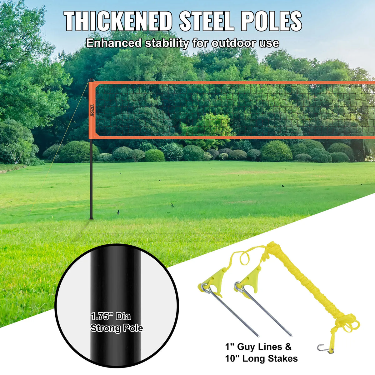SucceBuy 1.25-1.75inch  Portable Volleyball Net System Adjustable Height Aluminum Poles Volleyball Set w/ Pump Carrying Bag