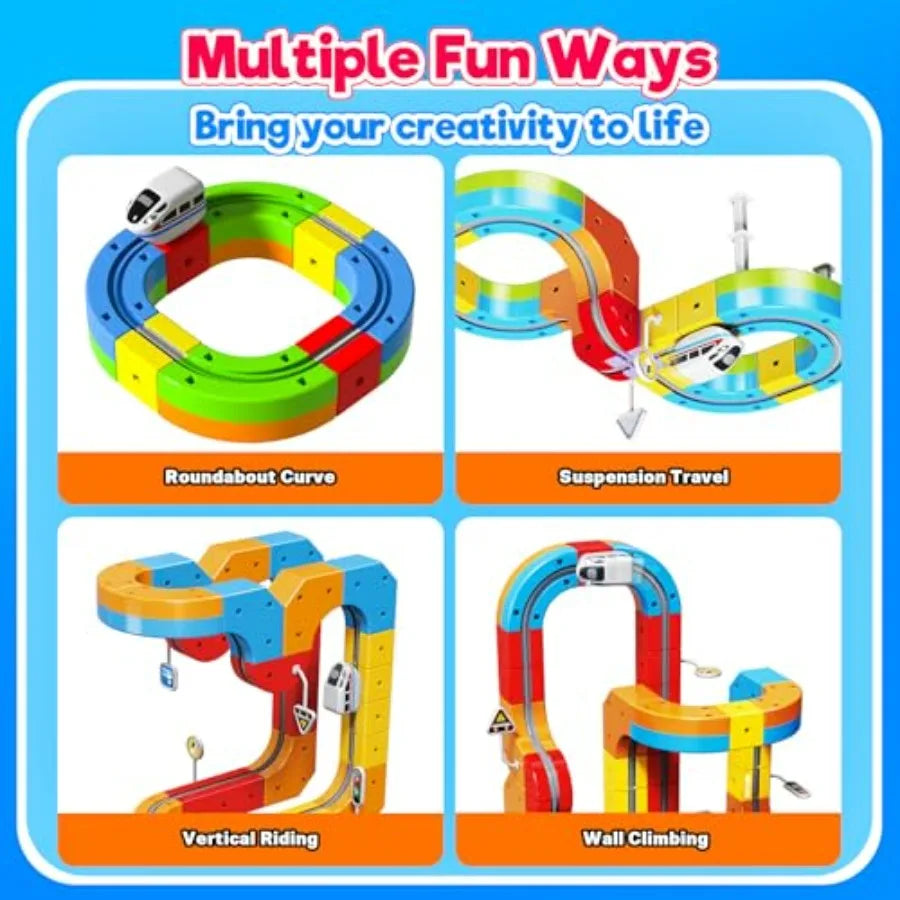 Electric Train Set for,3D Racing Track Sets with Electric Train, Traffic Signs, STEM Train Toys Birthday Gifts for Boys and Gir