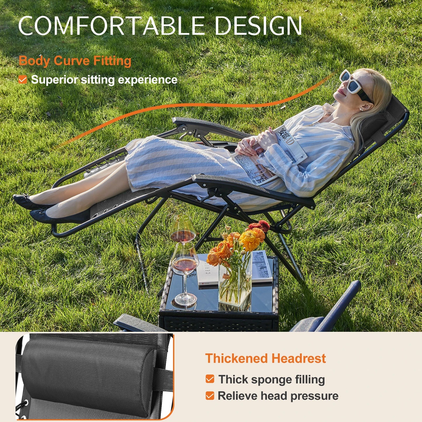 JHK Zero Gravity Portable Recliner Outdoor Lounge Chair