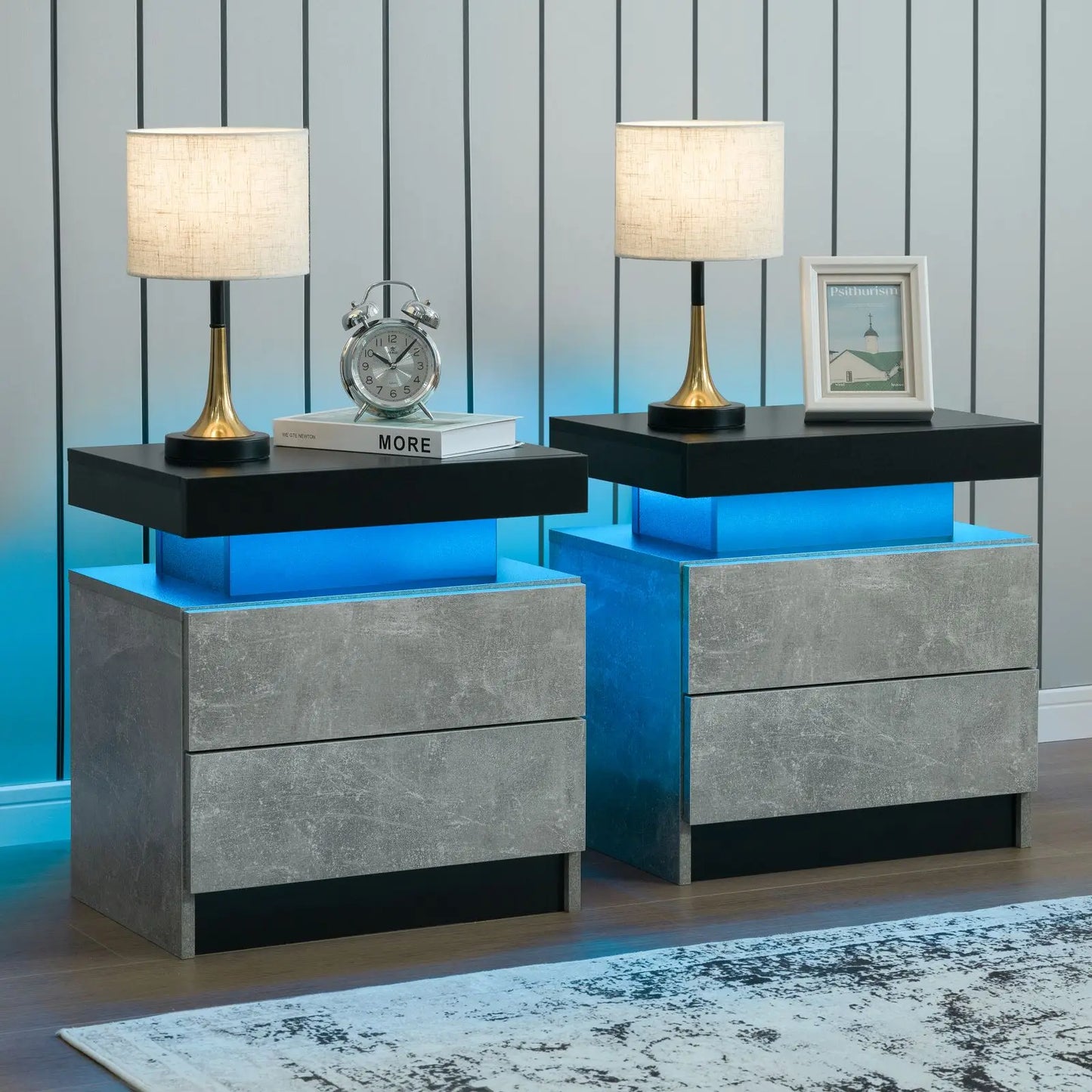 Cubehom Nightstand Set of 2 LED Nightstand with 2 Drawers,Night Stand  with LED Light,Bedside Table with Drawers for Bedroom