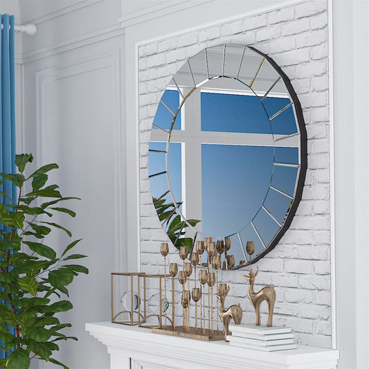 31.5" Cricle Large Round Decorative Mirrors for Wall Decor Antique Venetian Ornate Mirror for Bedroom, Bathroom, Living Room