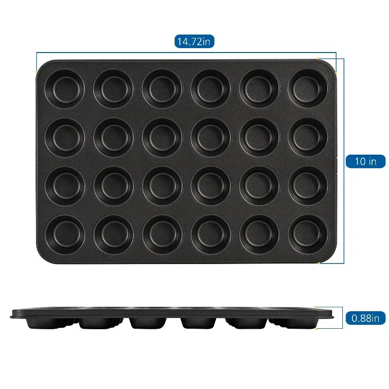 24 Cavity Mini Muffin Pan, Non-Stick Bakeware,1.8 inch Diameter Cups,Gray,Carbon Steel