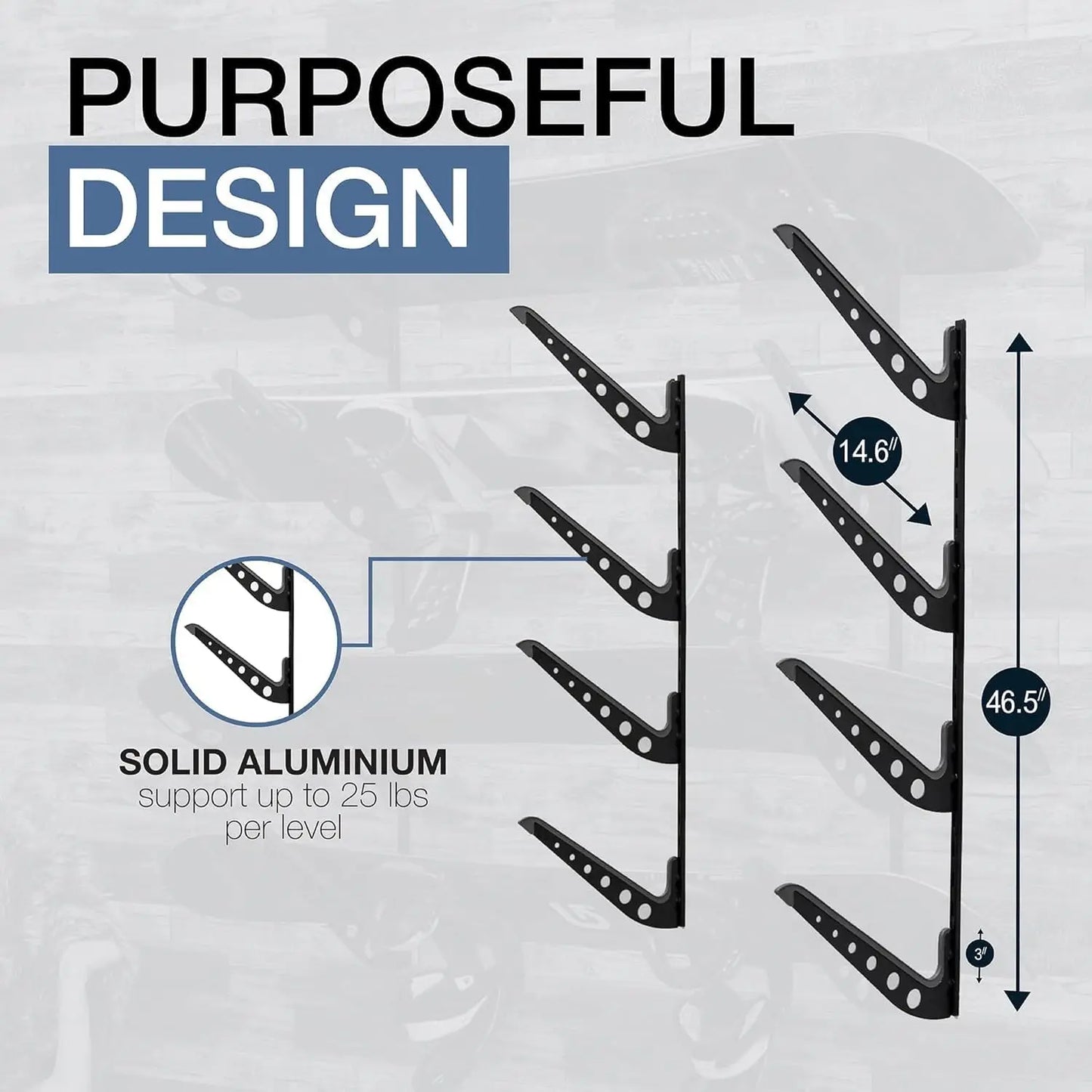 StoreYourBoard Ski & Snowboard Rack, Adjustable Wall Mount Rack Storage System for 4 Boards, Heavy