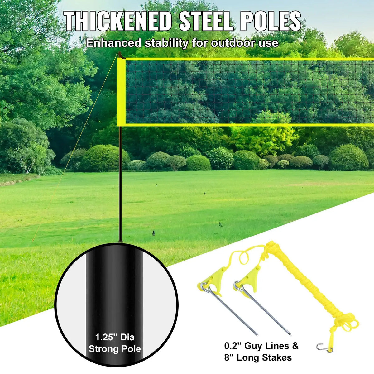 Outdoor Portable Volleyball Net System, Adjustable Height Steel Poles, Professional Volleyball Set with PVC Volleyball, Pump