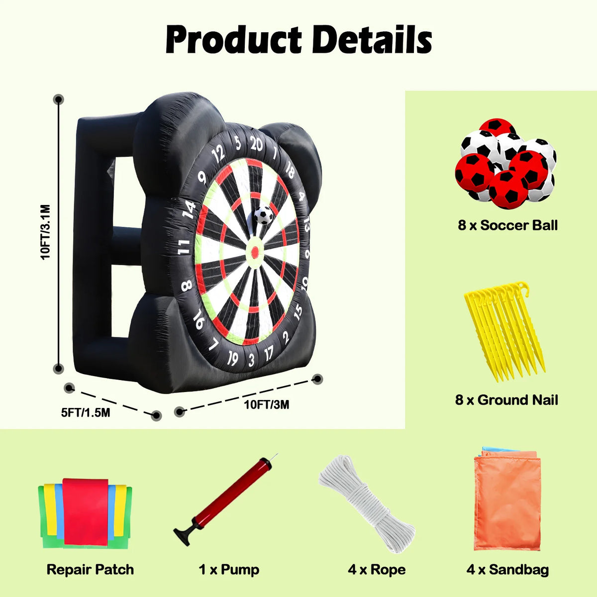10FT Heavy-Duty Inflatable Soccer Darts Game Set, Giant Kick Darts Board with Velcro Balls for Outdoor Party, Backyard BBQ, Family Reunion & Team Building Competition