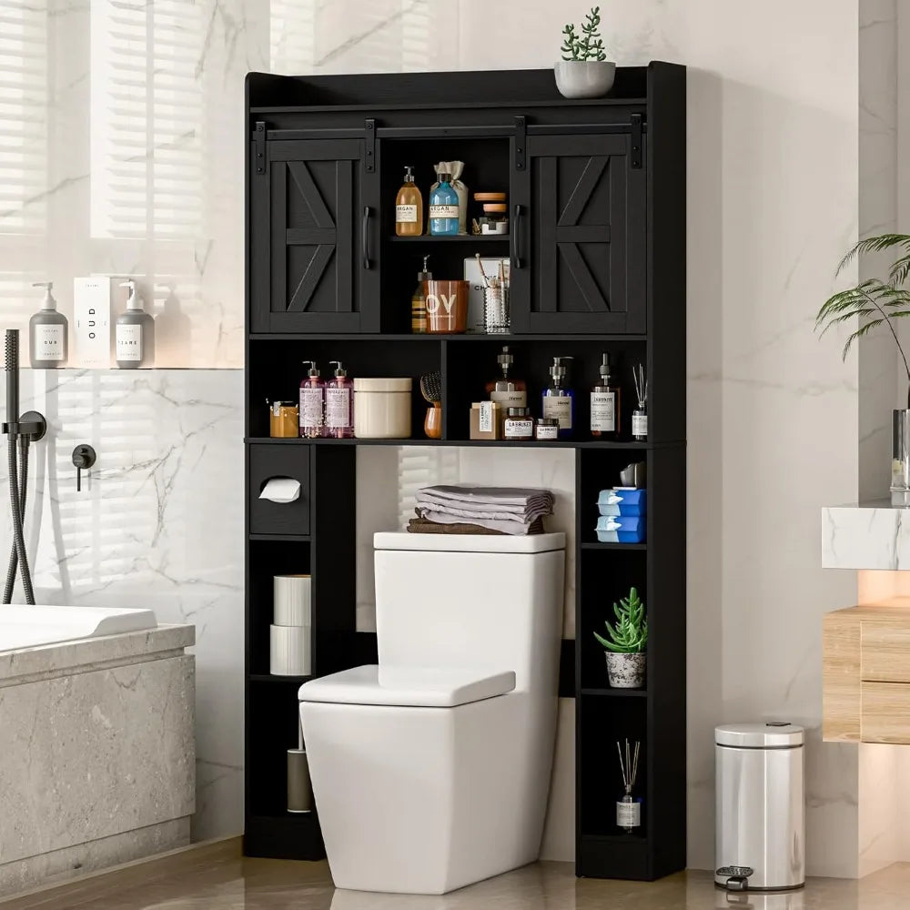 Space-Saving Toilet Storage Cabinet with Sliding Doors for Home, Over Toilet Rack for Bathroom Organization