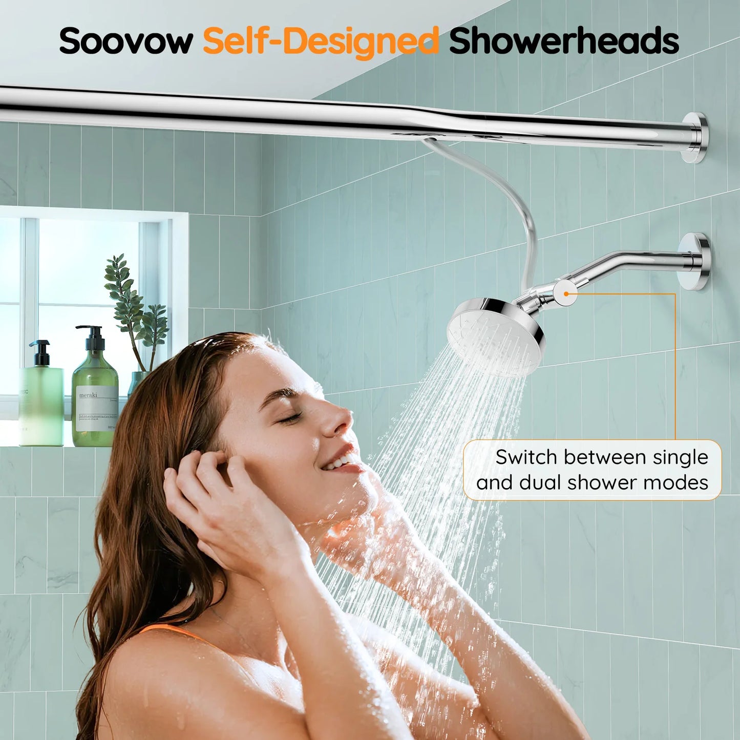 Tandem Shower Head For Couples, Dual Shower Head System - Double Shower Heads for Two People Rod - 2 Person Showerhead