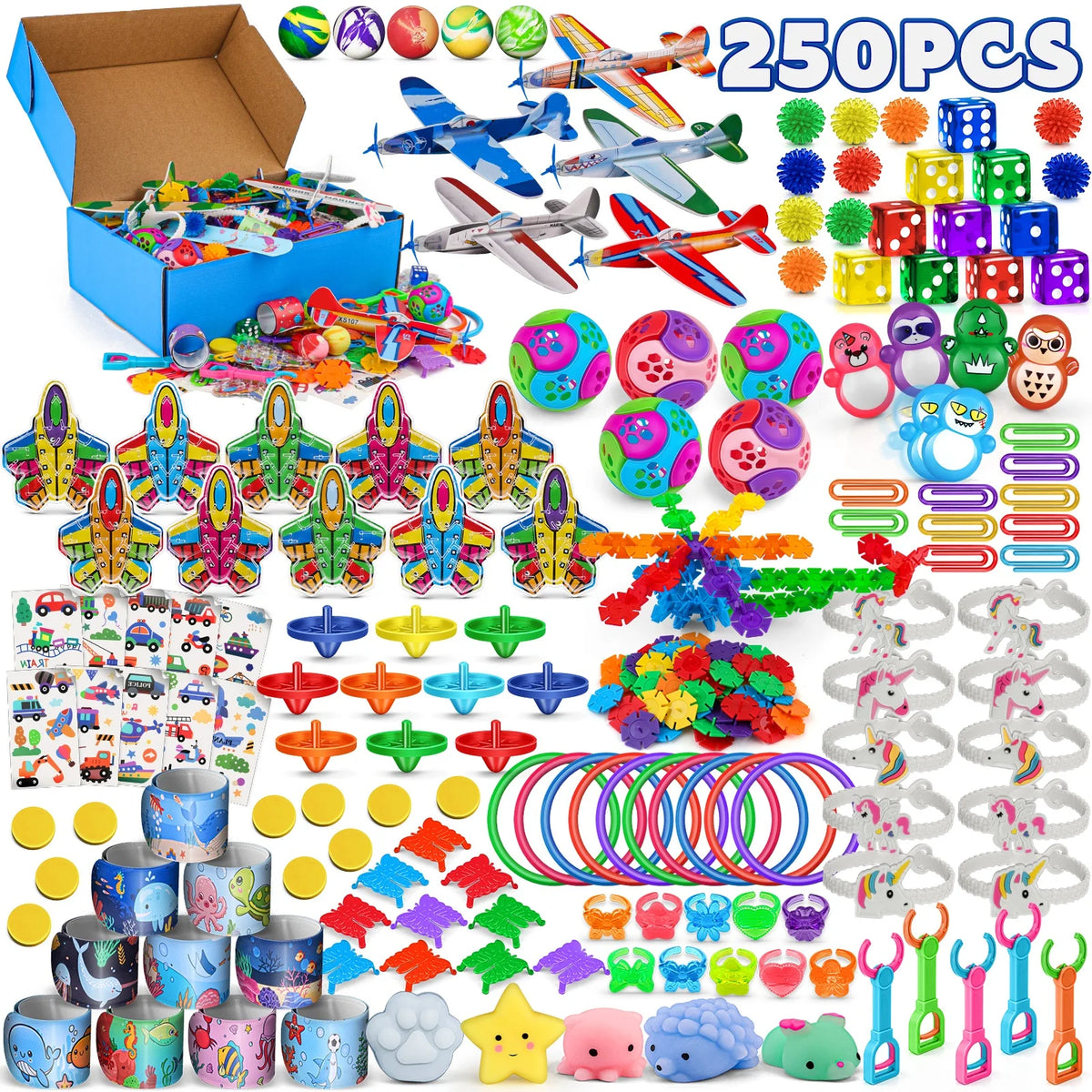250pcs,Classroom Treasure Box Prizes Kids Birthday Party Favors Goody Bag Fillers Kid Carnival Prizes Box Toys Assortment Treasure Chest Toys Assorted Pinata Filler