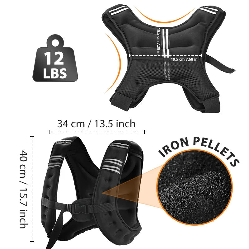 12LB Fixed Weight Training Vest, 2 Options Single Strap Without Storage Pocket & Double Strap With Phone Pocket, Reflective Sweat Resistant Adjustable Strap Fitness Athletic Vest for Outdoor Jogging CrossFit Weight Loss