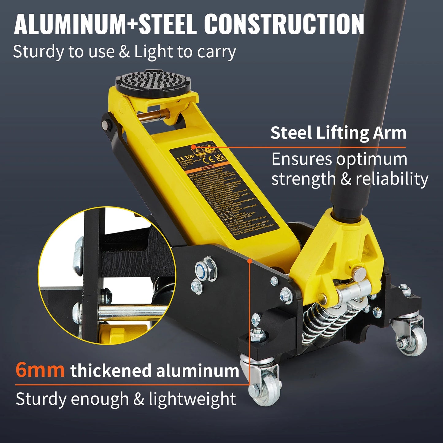 SucceBuy Car Jack 1.5-3T Floor Jack Aluminum&Steel Racing Jack W/ Single Pistons Quick Lift Pump Tire Change Lifting Repair Tool