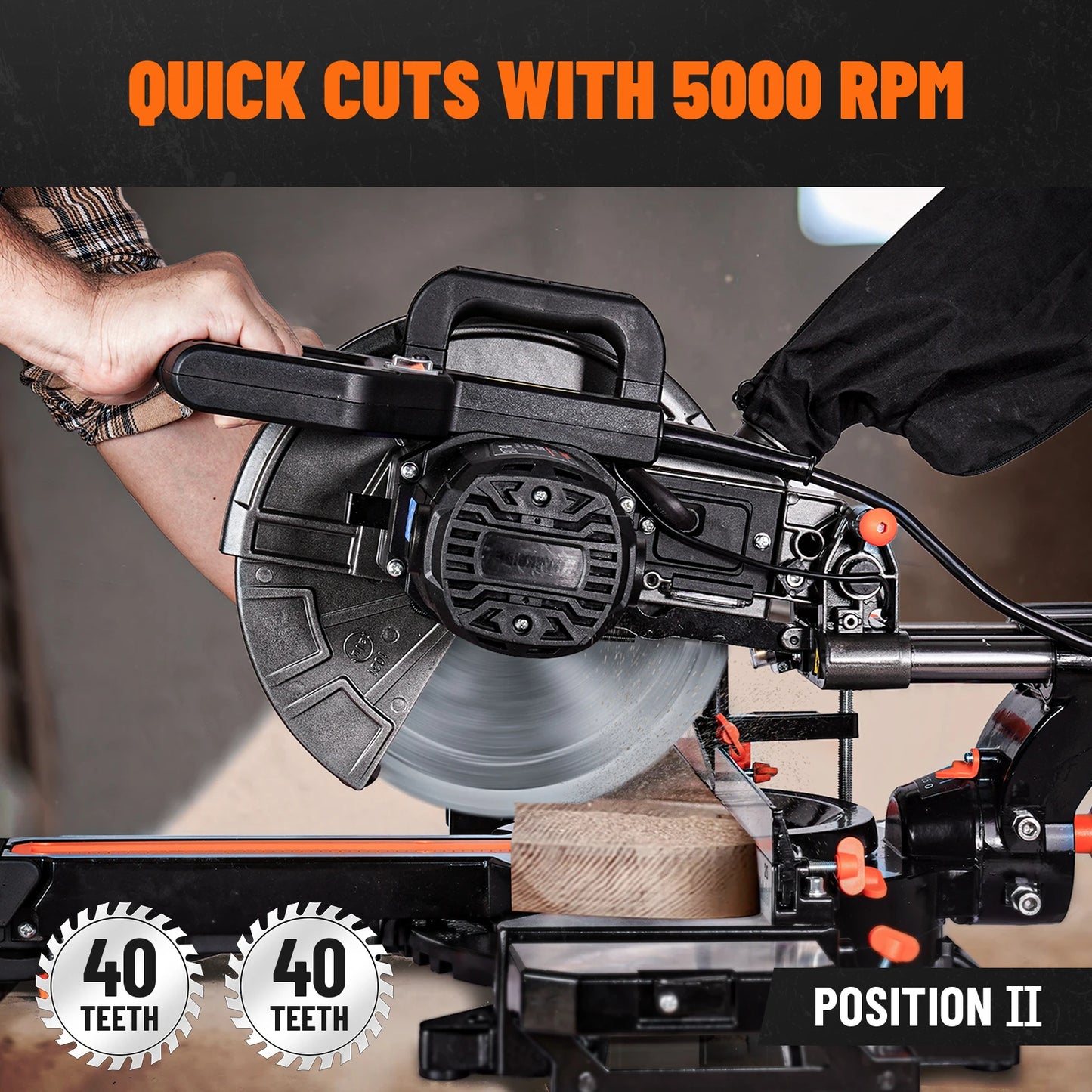 DOVAMAN 10" Sliding Miter Saw, Multi-Material Cutter with 3 TCT Blades, Dual Mode, 5000/3200RPM, Laser, 0-45° Bevel, 9 Stops