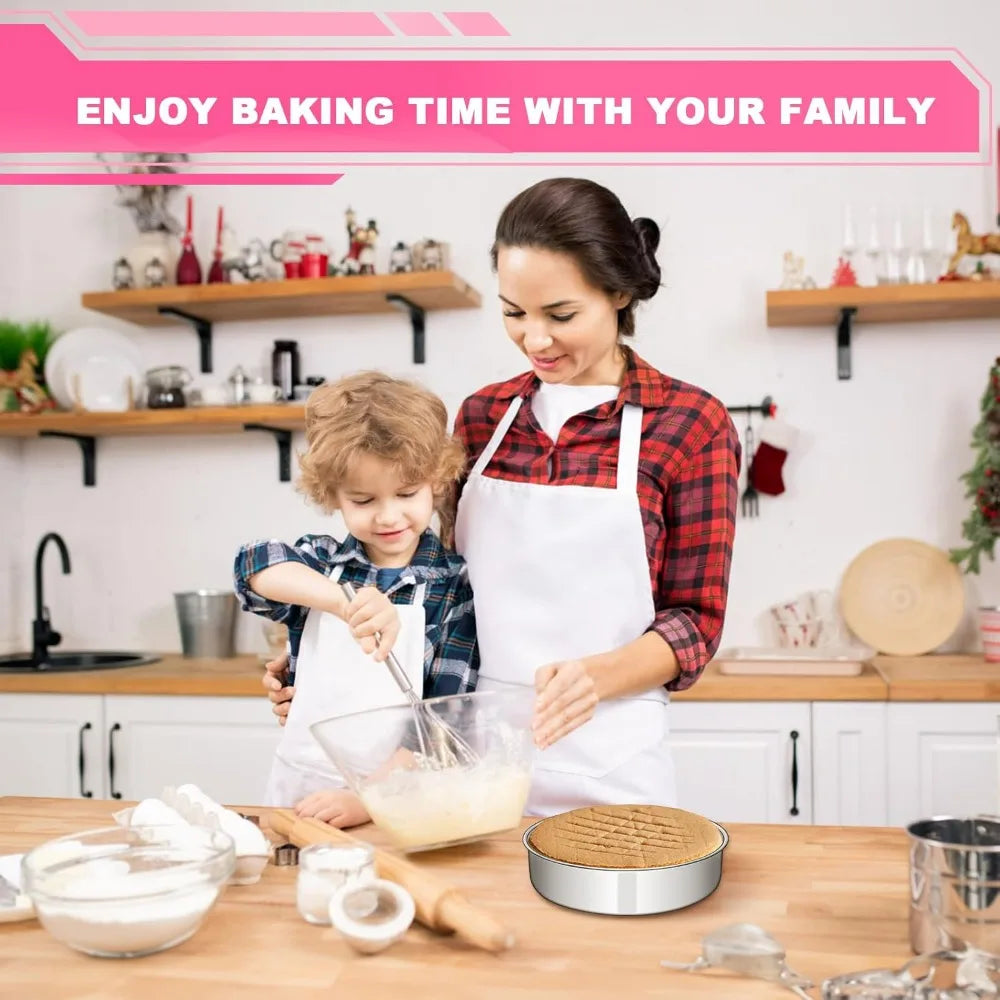 8 Inch Stainless Steel Cake Pan Set of 2, Round Layer Baking Pans, Non-Toxic, Leak-Proof, Easy Clean & Dishwasher Safe