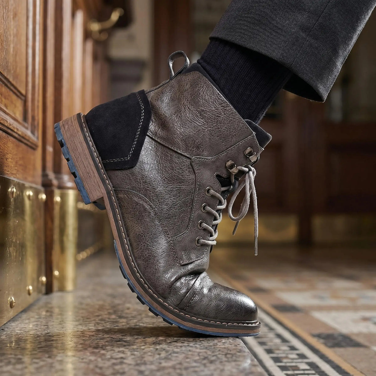 Mens Retro Leather Zip Ankle Boots