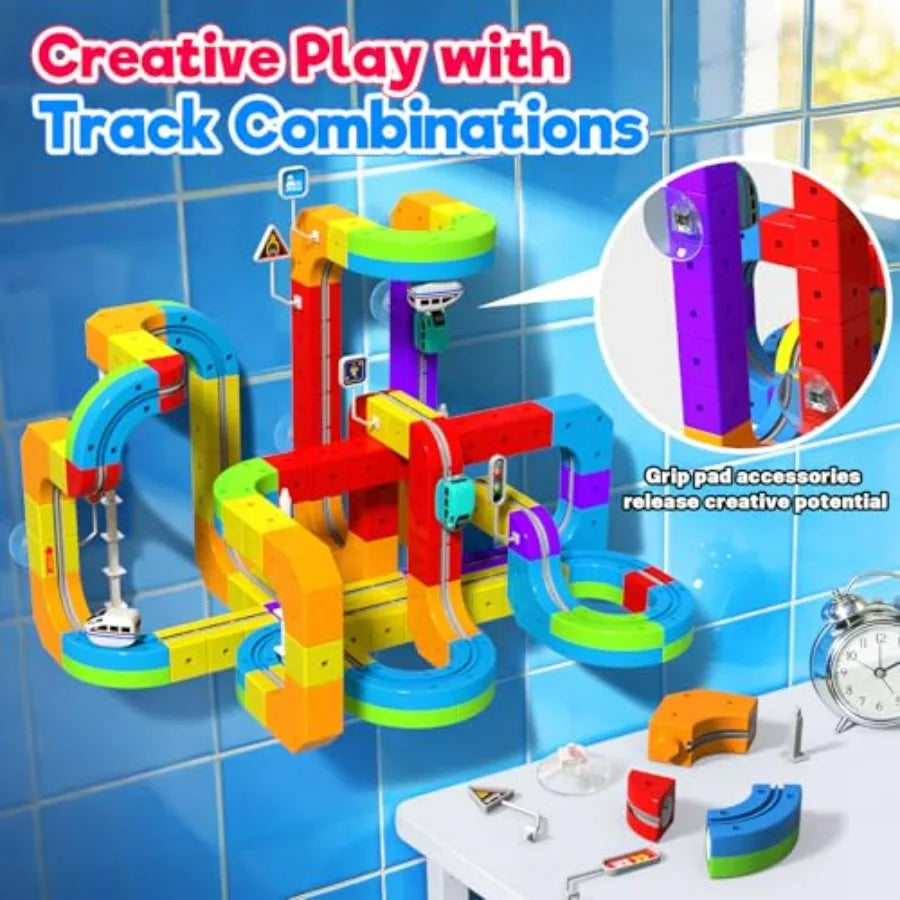 Electric Train Set for,3D Racing Track Sets with Electric Train, Traffic Signs, STEM Train Toys Birthday Gifts for Boys and Gir