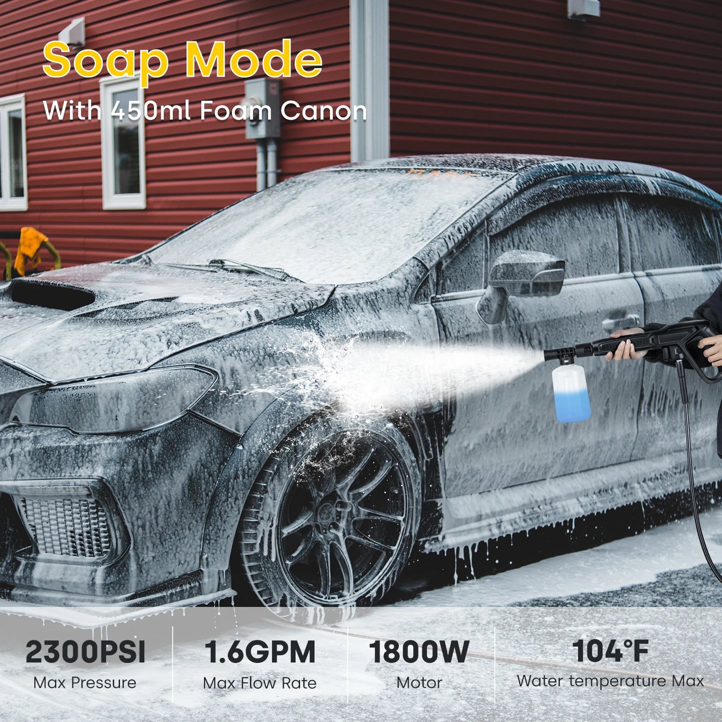 Enventor Electric Pressure Washer, 2300 PSI, Portable High Pressure Cleaner Machine, with 4 Nozzles, Foam Cannon for Cars, Homes