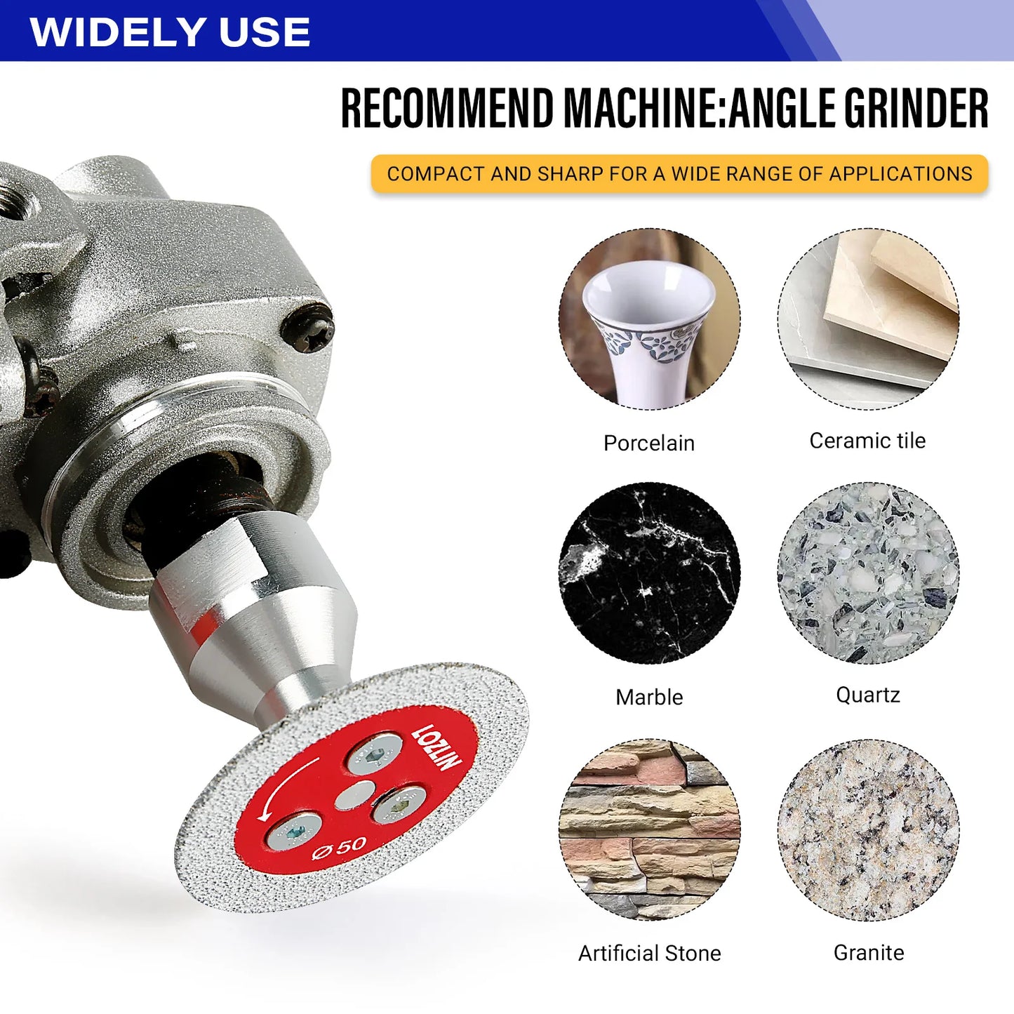 LOZLIN 50mm Diamond Mini Saw Blade with Thread Vacuum Brazed Cutting Disc for Granite Sandstone Concrete Stone Carving Lettering Engraving Grinding Tool, 5/8-11 Thread Stone Cutting Wheel for Angle Grinder