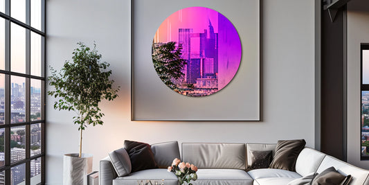 Wall Mirror Colorful Gradients Decor 26‘’ Round Mirror Tinted Modern Art Rainbow Wall for Living Room,Dining Room,Home Décor