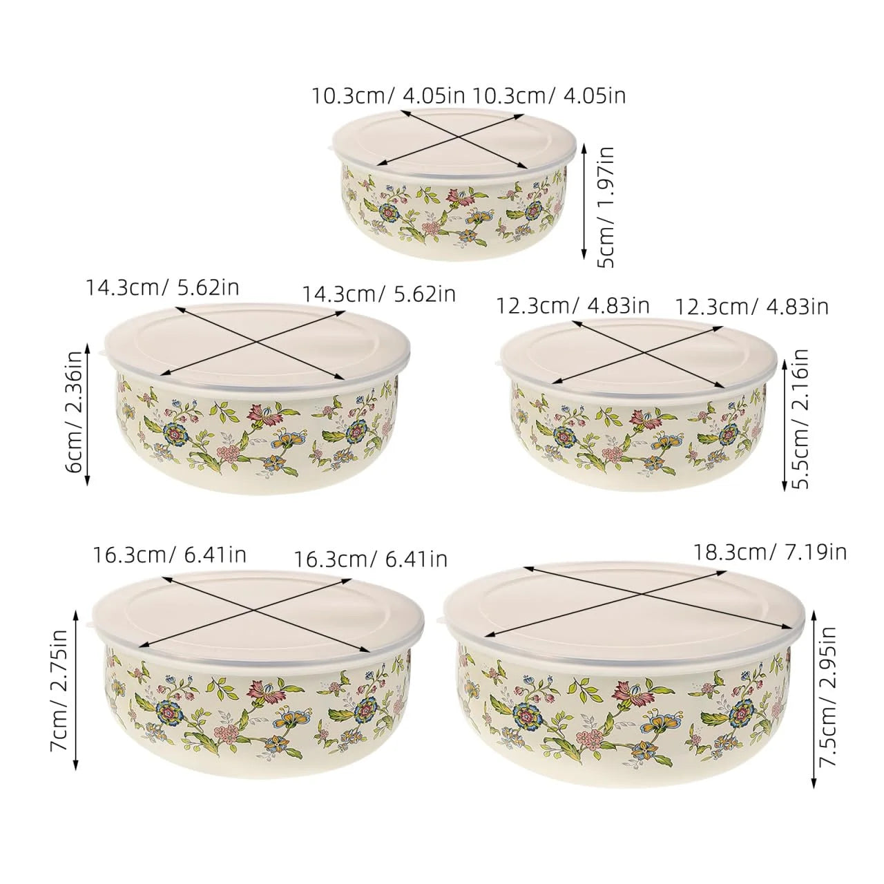 5PCS Enamel Bowls, Enamel on Steel Mixing Bowls with Lids, Vintage Soup Retro Food Containers Soup with Lids, Mixing with Set Containers for Food Fruits Salad