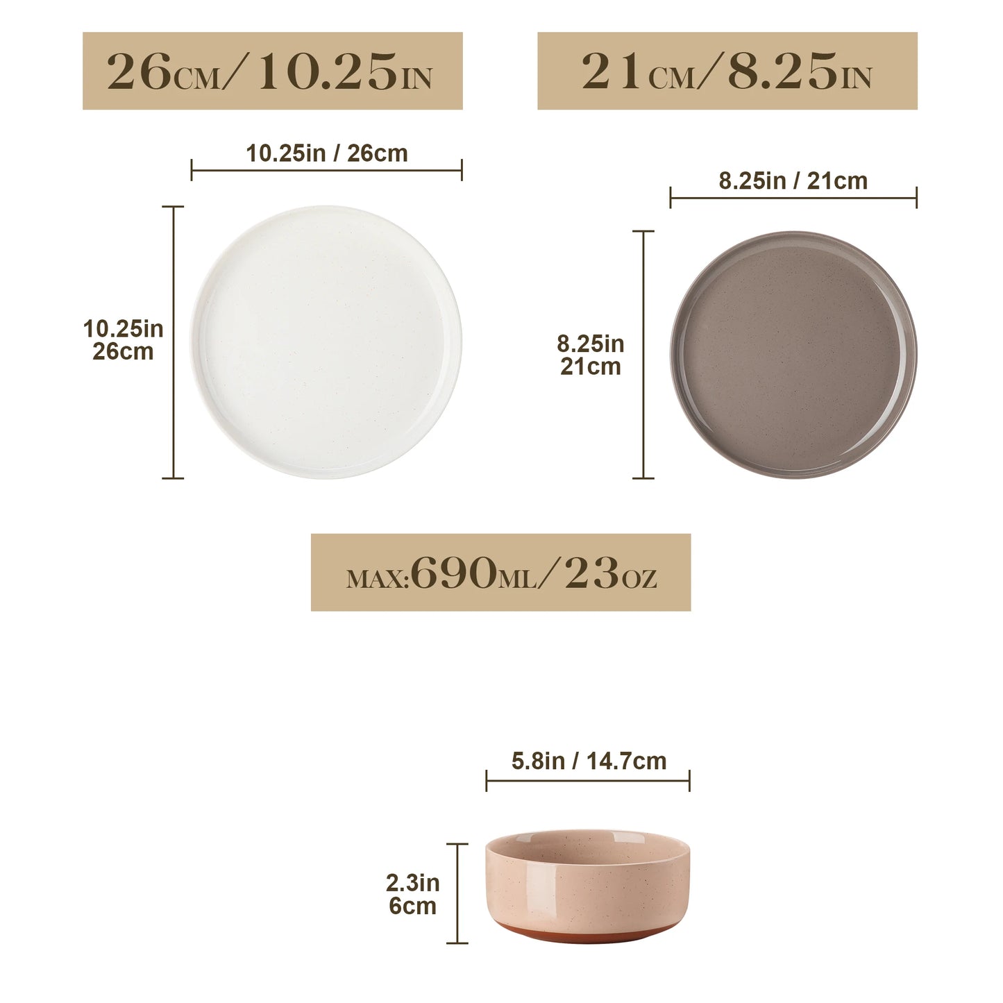 MALACASA TARA 12/24 Pcs Dinnerware Set Curved Edge Sesame Glaze Stoneware Plates Set With 4/6pcs Dinner Plate/Dessert/Bowl